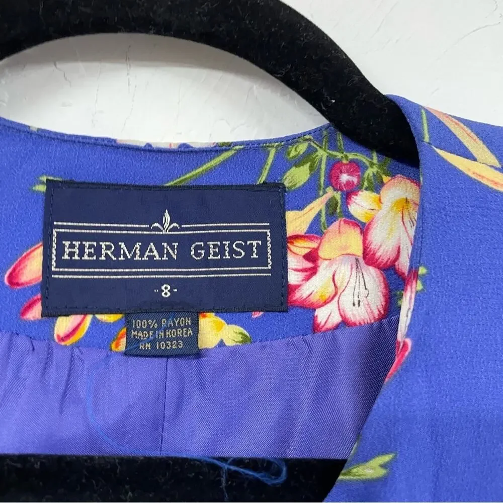 Vintage Herman Geist Blue Floral Print Blazer & Maxi Dress 2 Piece Matching Set